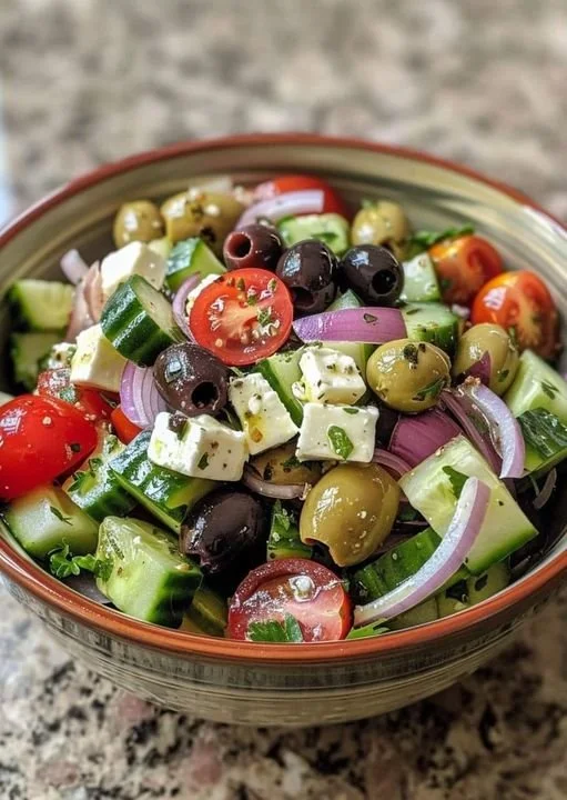 Frischer Griechischer Salat mit Tomaten, Gurken und Feta-Käse