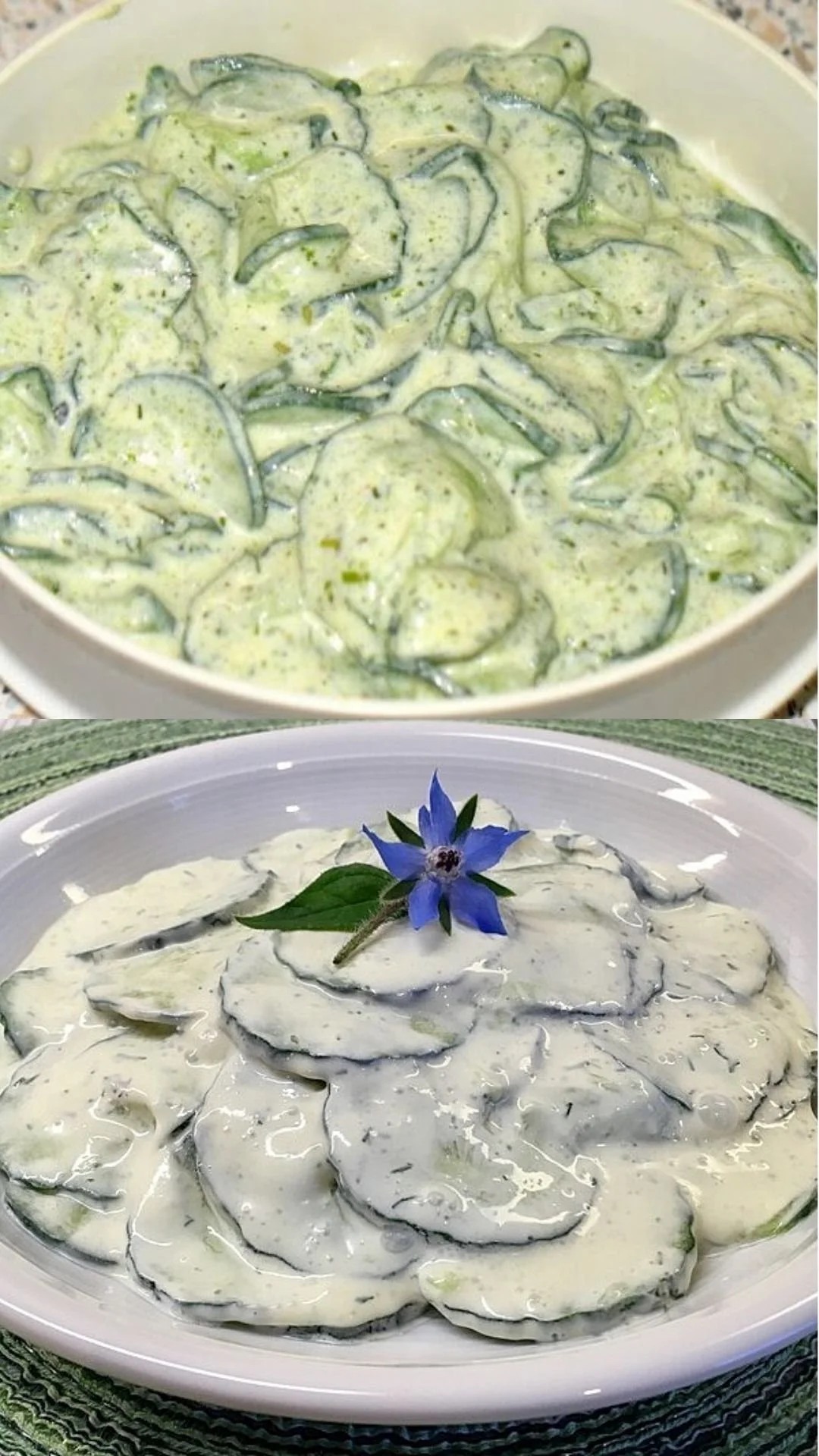 Gurkensalat mit frischem Dill in einer schönen Schüssel serviert