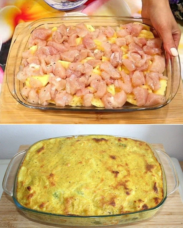 Hähnchen-Cremekartoffelauflauf