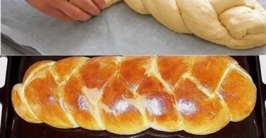 Fluffiger Hefezopf wie vom Bäcker auf einem Kuchenteller