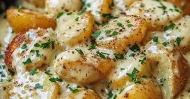 Kartoffeln serviert mit cremiger Knoblauchsoße auf einem Teller