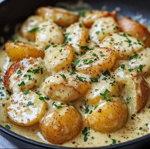 Kartoffeln in cremiger Knoblauchsoße