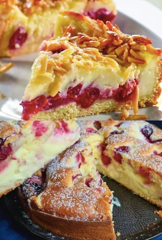 Kirschtorte mit Pudding und Mandeln