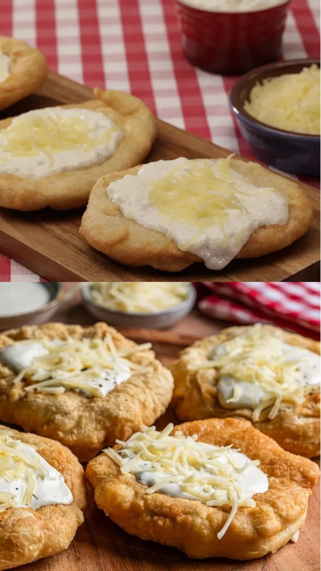 Langos with garlic cream and cheese