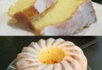 Zitronen-Joghurt-Kuchen ohne Schnickschnack auf einem Tisch serviert.