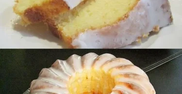 Zitronen-Joghurt-Kuchen ohne Schnickschnack auf einem Tisch serviert.