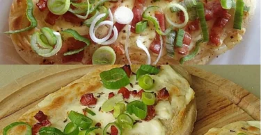 Mittelalterliche Sahne-Fladenbrote auf einem rustikalen Tisch präsentiert.