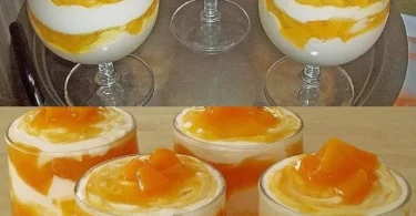 Leckeres Pfirsich-Creme-Dessert mit frischen Pfirsichen und sahniger Textur