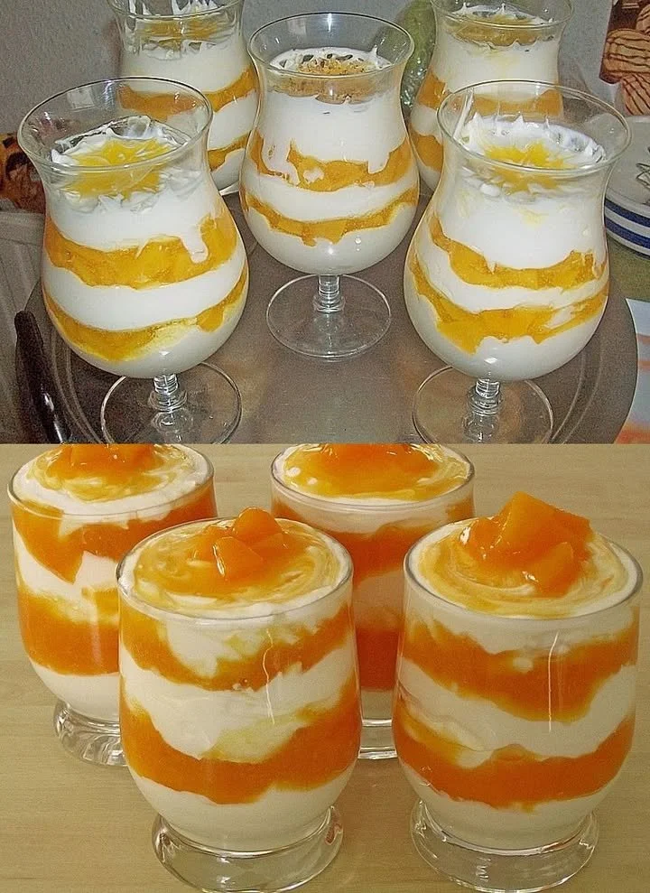 Leckeres Pfirsich-Creme-Dessert mit frischen Pfirsichen und sahniger Textur