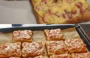 Leckerer Pizzatoast mit geschmolzenem Käse und frischen Zutaten