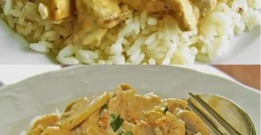 Putenschnitzel mit Philadelphia-Sauce auf einem Teller serviert