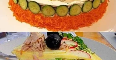 Leckere Salatkuchen Variationen auf einem Tisch angerichtet.
