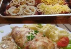 Schweineschnitzel mit Bratwurstfüllung auf einem Teller serviert