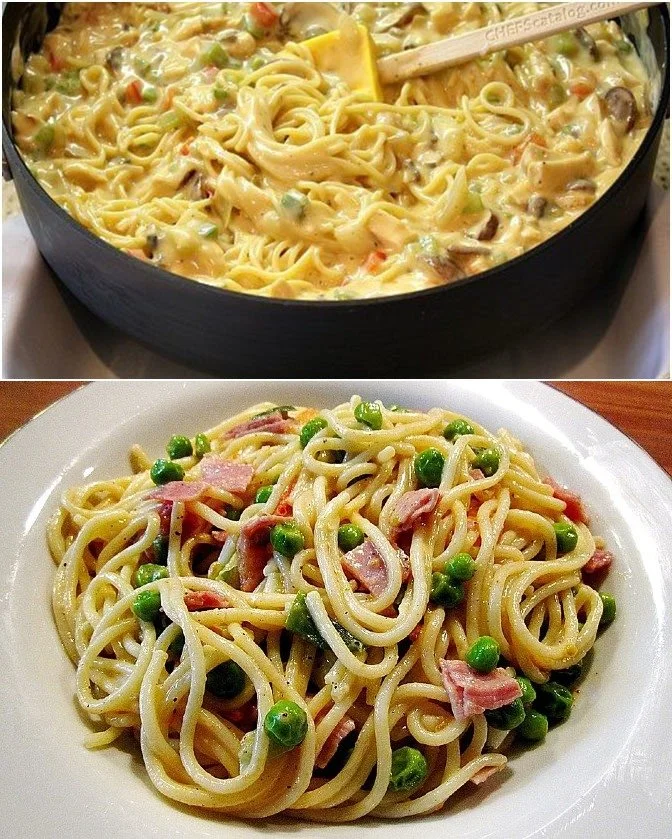 Spaghetti alla Panna in einer Käsesahnesoße mit Schinken