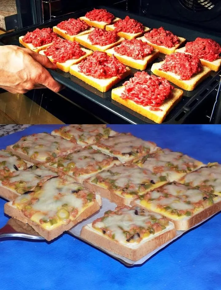 Toast mit Hackfleisch und Käse auf einem Teller serviert