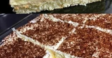 Vanillecreme Kuchen ohne Backen auf einem Teller angerichtet