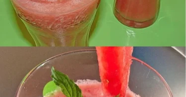 Erfrischendes Wassermelonengetränk in einem Glas mit frischen Melonenscheiben