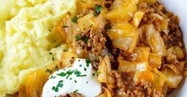 Schmorkohl mit Hack auf einem Teller serviert, appetitlich angerichtet.