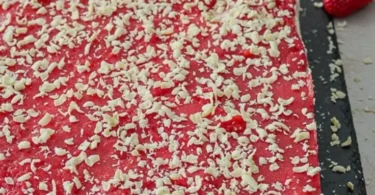 Spaghetti Eis Kuchen ohne Backen auf einem Teller mit frischen Früchten